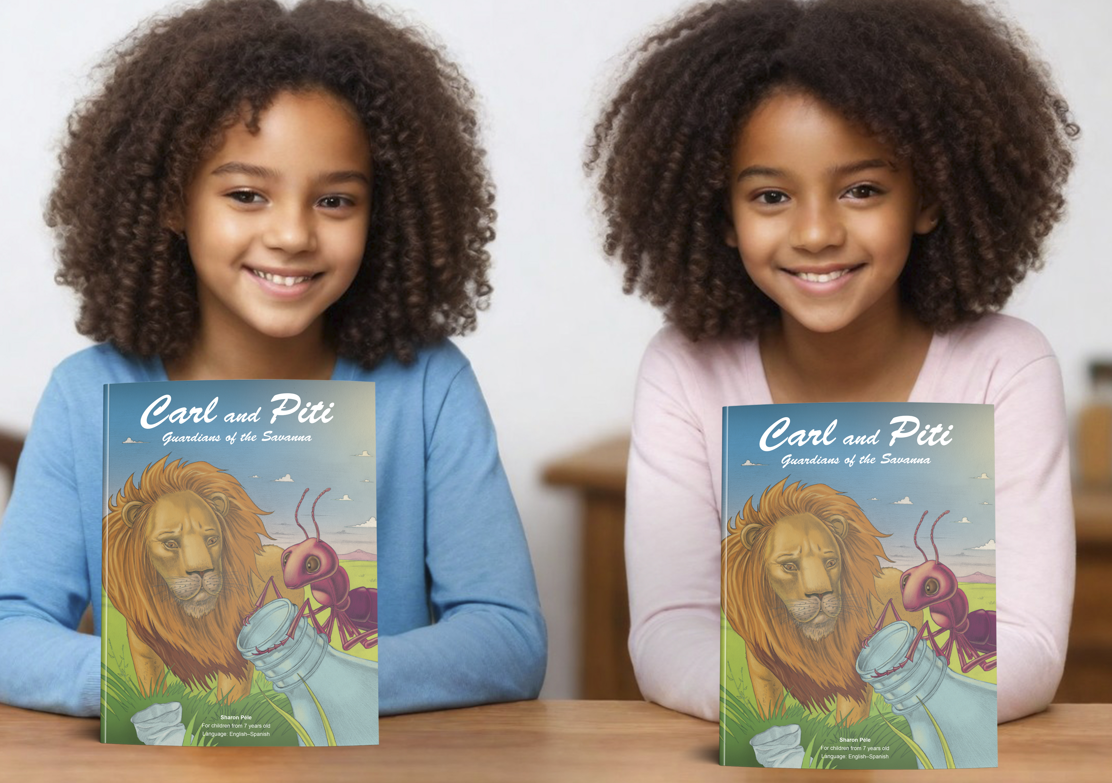 Carl and Piti little girl smiling and holding blank search placard